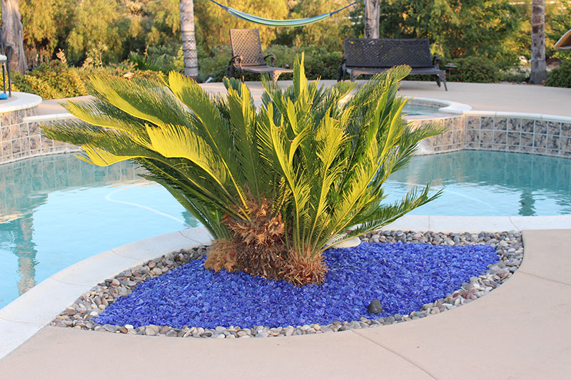 picture of ocean blue landscape glass in a planter