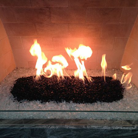 Indoor Fireplace - Black & Ice Clear Fire Glass (Small ¼ inch - ½ inch) 
