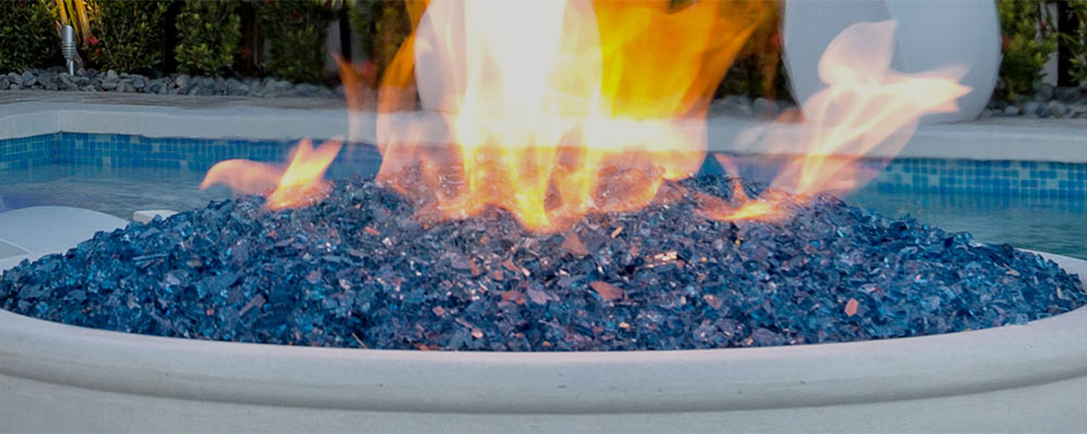 fire pit with blue fire glass 