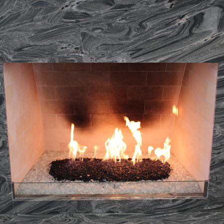 Indoor Fireplace - Black & Ice Clear Fire Glass (Small ¼ inch - ½ inch) 
