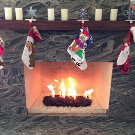 Indoor Fireplace - Black & Ice Clear Fire Glass (Small ¼ inch - ½ inch) 
