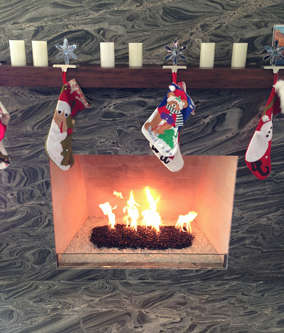 picture of holiday reflective fire glass fireplace