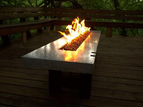 picture of a long exotic pebbles fire glass fire pit