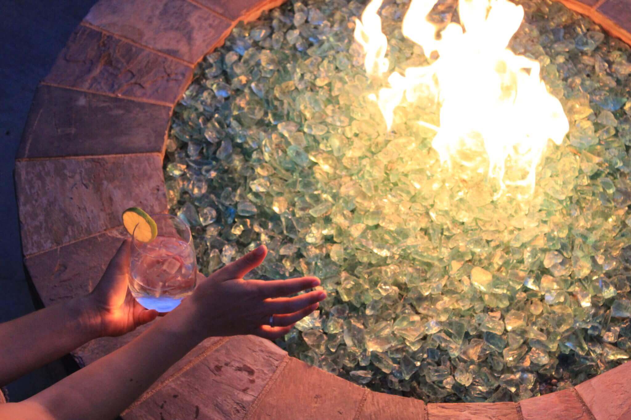 blue fire glass pit